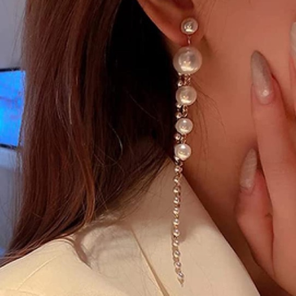 Lux Crystal Tassel Pearl  Earrings